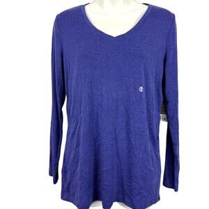 Eddie Bauer Violet V-Neck Favorites Long Sleeve Tee T Shirt Cotton Blend NWT P L